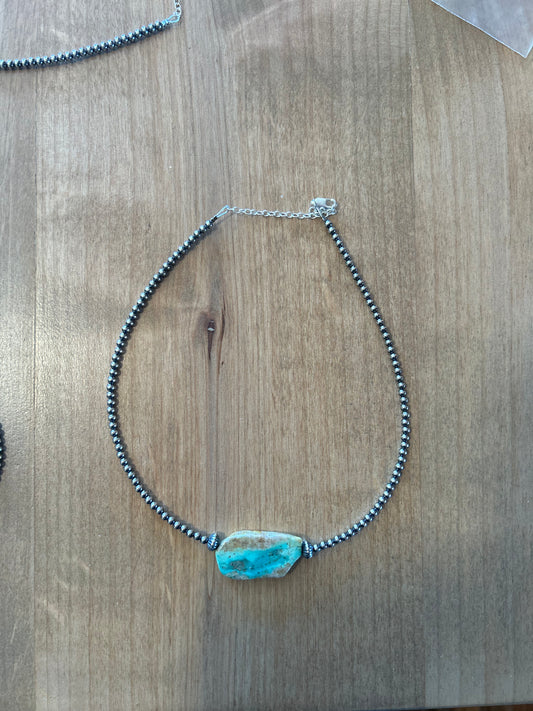 Navajo pearl with natural turquoise necklace