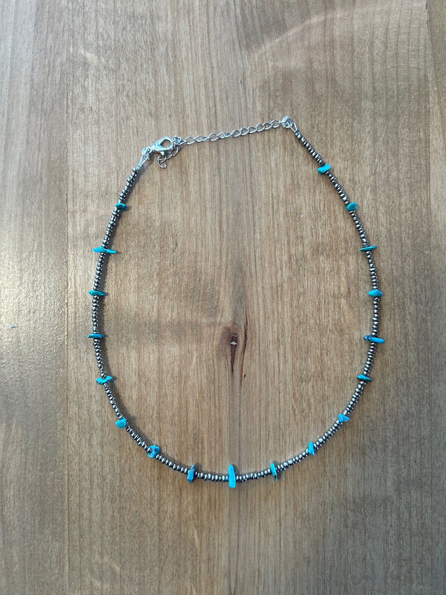 Turquoise and silver seed bead choker