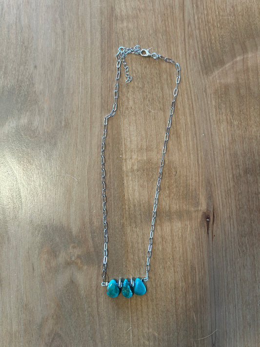 turquoise and sterling silver pearl on paper clip chain