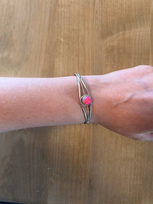 Sterling silver and hot pink opal cuff